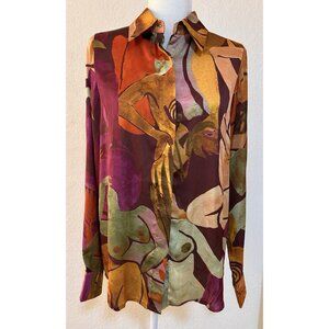 NWT Andrea Iyamah Vana Artsy Eve Multicolor Long Sleeve Button Down Shirt M